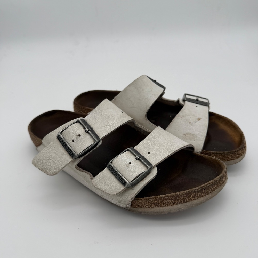 Birkenstock Arizona White Double Strap Buckle Slide Sandals Mens Womens